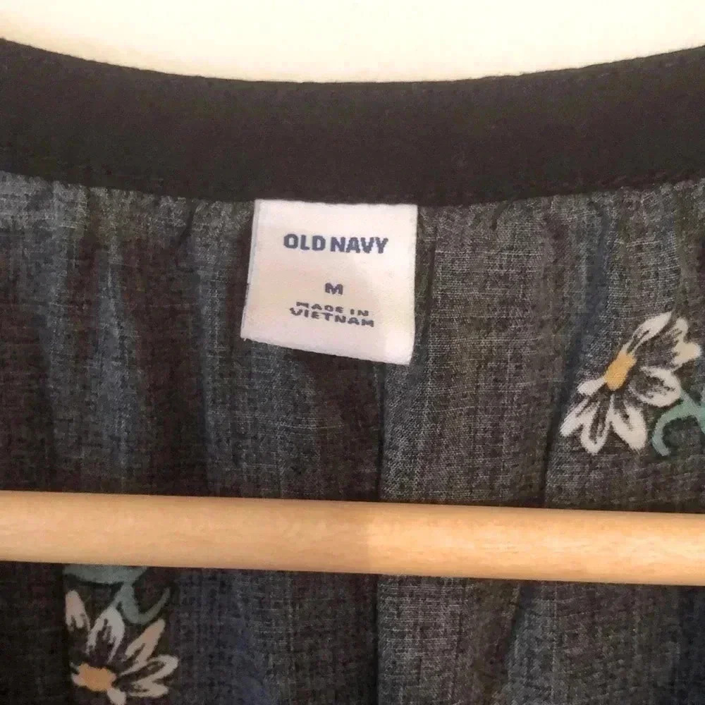 Old Navy Black Floral Mini Daisy V Neck Dress - Picture 4 of 6